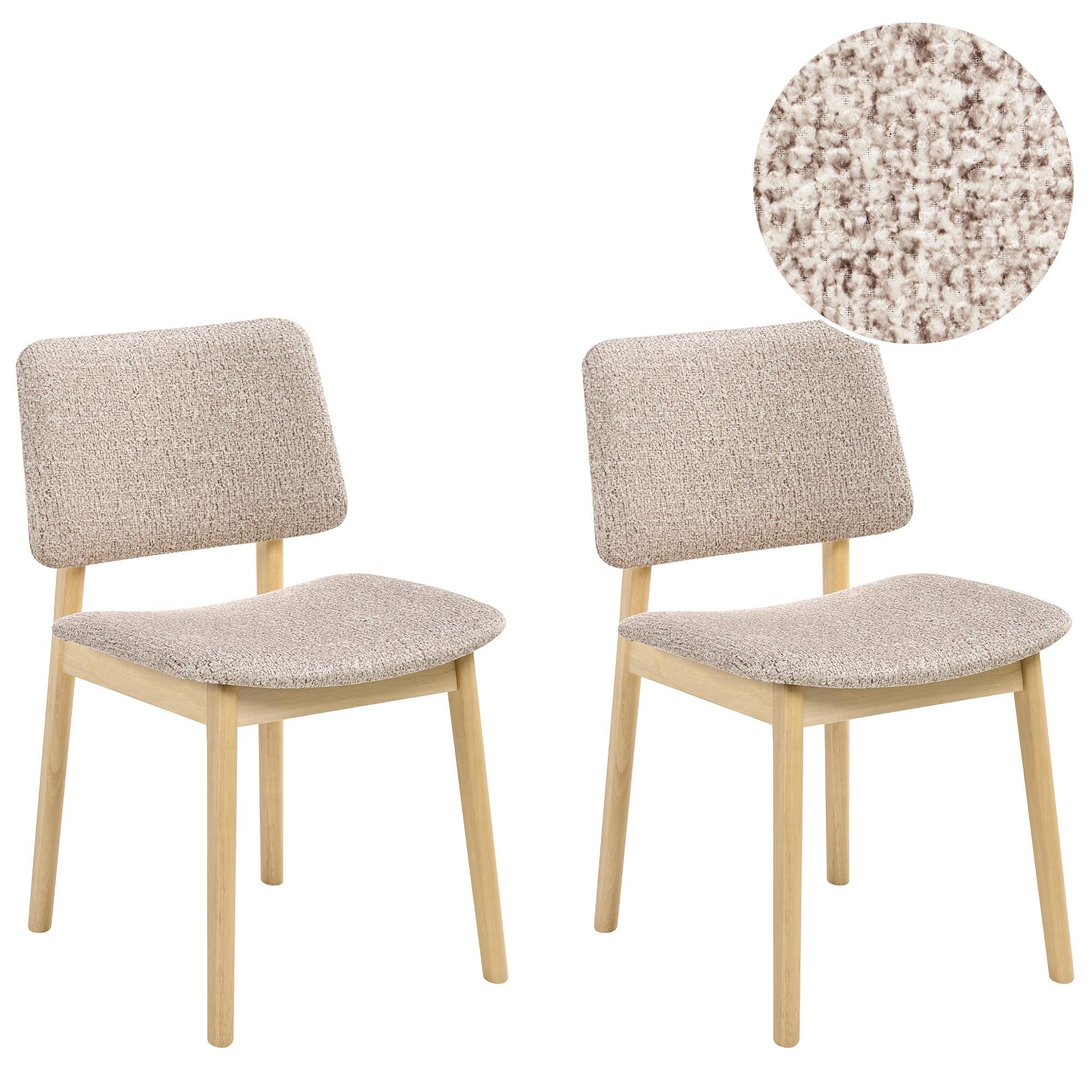 ESSZIMMERSTUHL 2er-Set Bouclé Hellbraun/Taupe Blane - Taupe, Holz (48/79/52cm) - Beliani