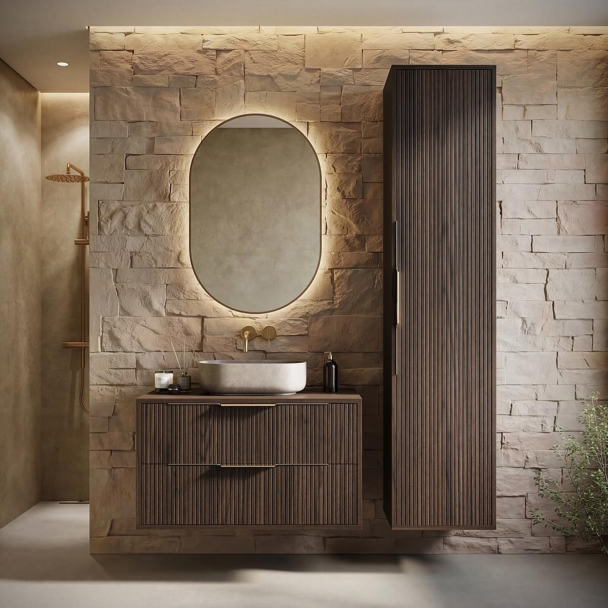 BADMÖBEL-SET Rimini 2 Teile Walnuss Braun - 80 x 46 x 46 cm - Walnussfarben/Braun, Holz (80/46/46cm) - Badplaats