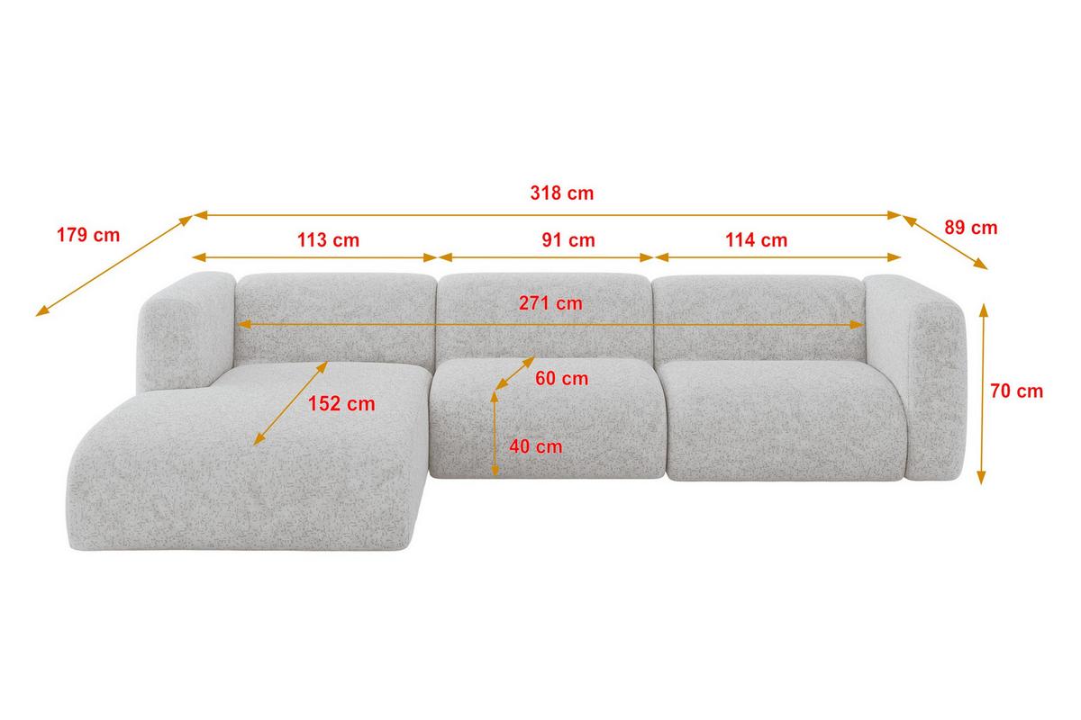 ECKSOFA Ottomane Links MIRA-L2 318x179x89 Grau Velours - Schwarz/Grau, Holzwerkstoff/Kunststoff (318/179cm) - ALTDECOR