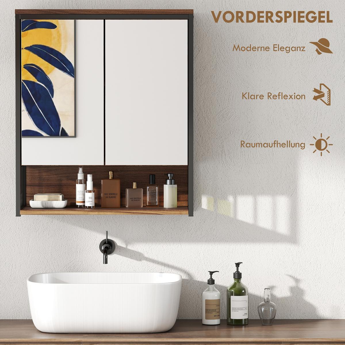 SPIEGELSCHRANK MDF Spanplatte Braun - Braun, Holzwerkstoff (56/65/20cm) - HOMCOM