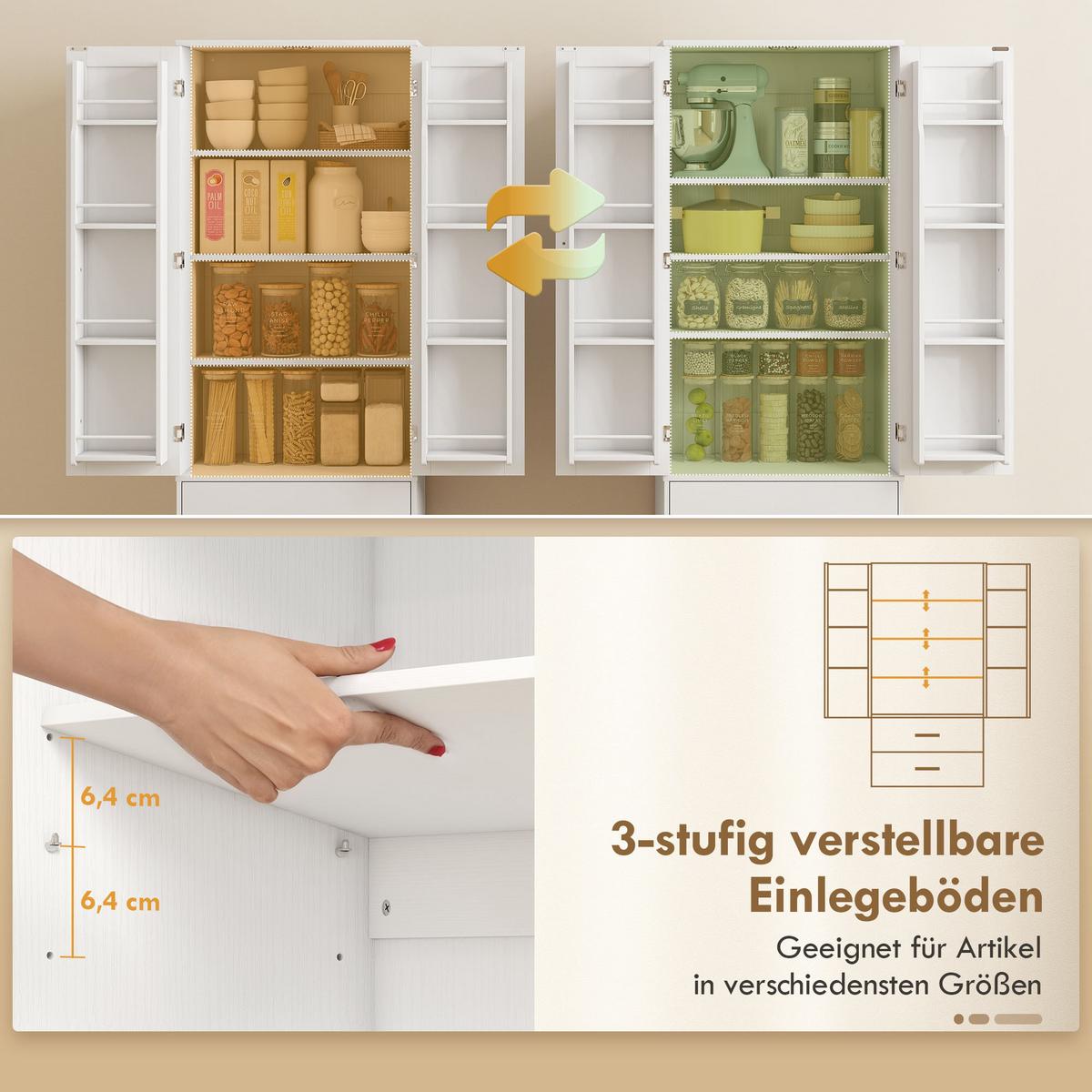 KÜCHENSCHRANK Spanplatte MDF Weiß - Silberfarben/Weiß, Holzwerkstoff/Metall (40/159/60cm) - HOMCOM