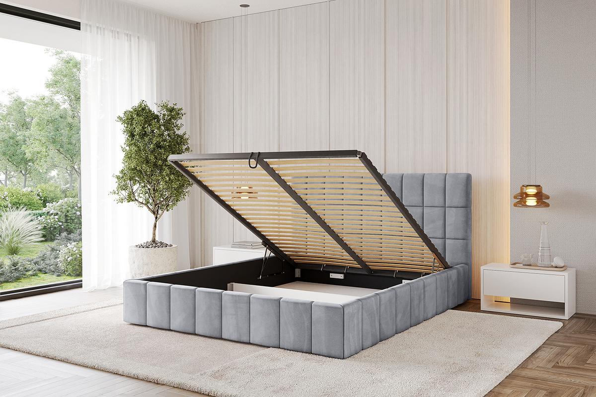POLSTERBETT mit Bettkasten und Lattenrost, Boxbett ohne Matratze - AMEA 140x200 Hellgrau - Hellgrau, Holzwerkstoff/Textil (140/200cm) - ALTDECOR