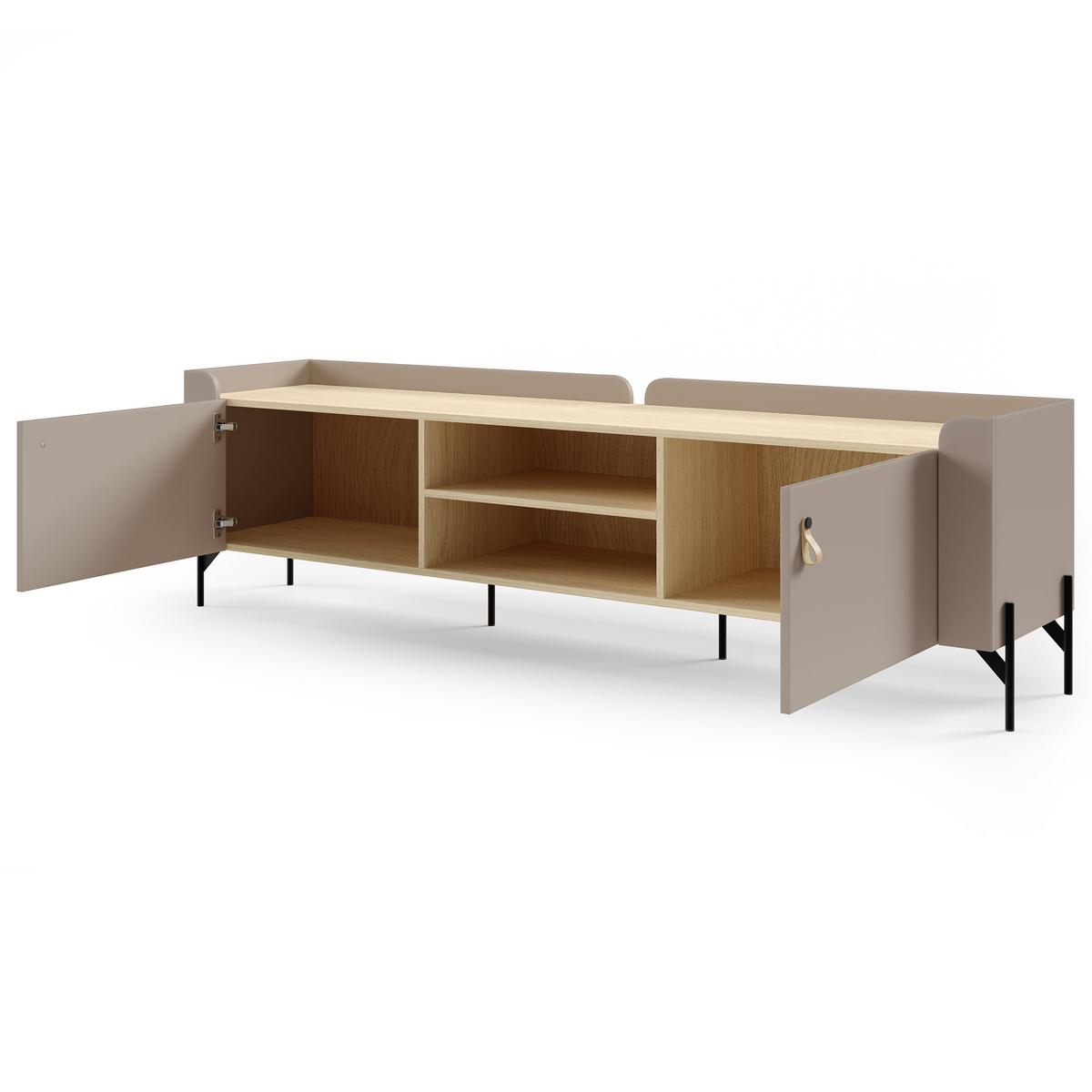LOWBOARD Sorella mit 2 Türen 195 cm, für Jugendzimmer, Porcini + Eiche Mavelie - Eichefarben/Cappuccino, Leder/Holzwerkstoff (195/55/42cm) - Beautysofa