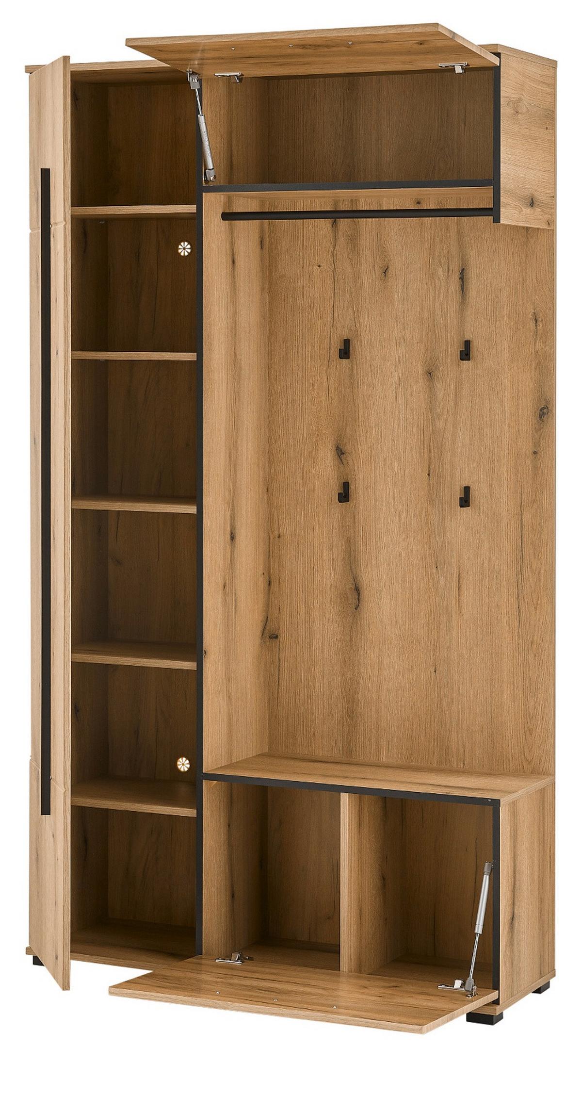 KOMPAKTGARDEROBE Evoke Eiche 111 x 200 cm, Garderobe mit Soft-Close - Eichefarben/Schwarz, Holzwerkstoff/Kunststoff (111/200/37cm) - Furn.Design