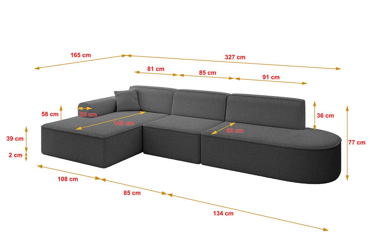 ECKSOFA Ottomane Links IREA-L2-v3 - 327x165x77 cm Grau - Anthrazit/Olivgrün, Holzwerkstoff/Textil (327/165cm) - ALTDECOR