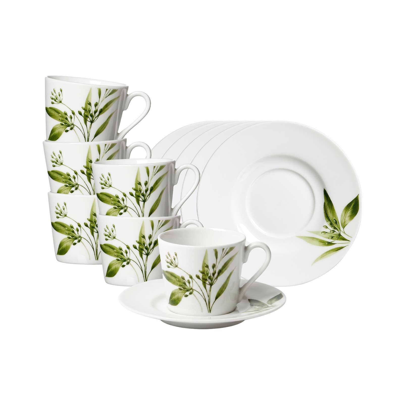 ESPRESSOTASSEN MIT UNTERTASSEN Evora weiß-grün 100 ml 6er Set - Weiß/Grün, Keramik (12/7/12cm) - Ritzenhoff Breker