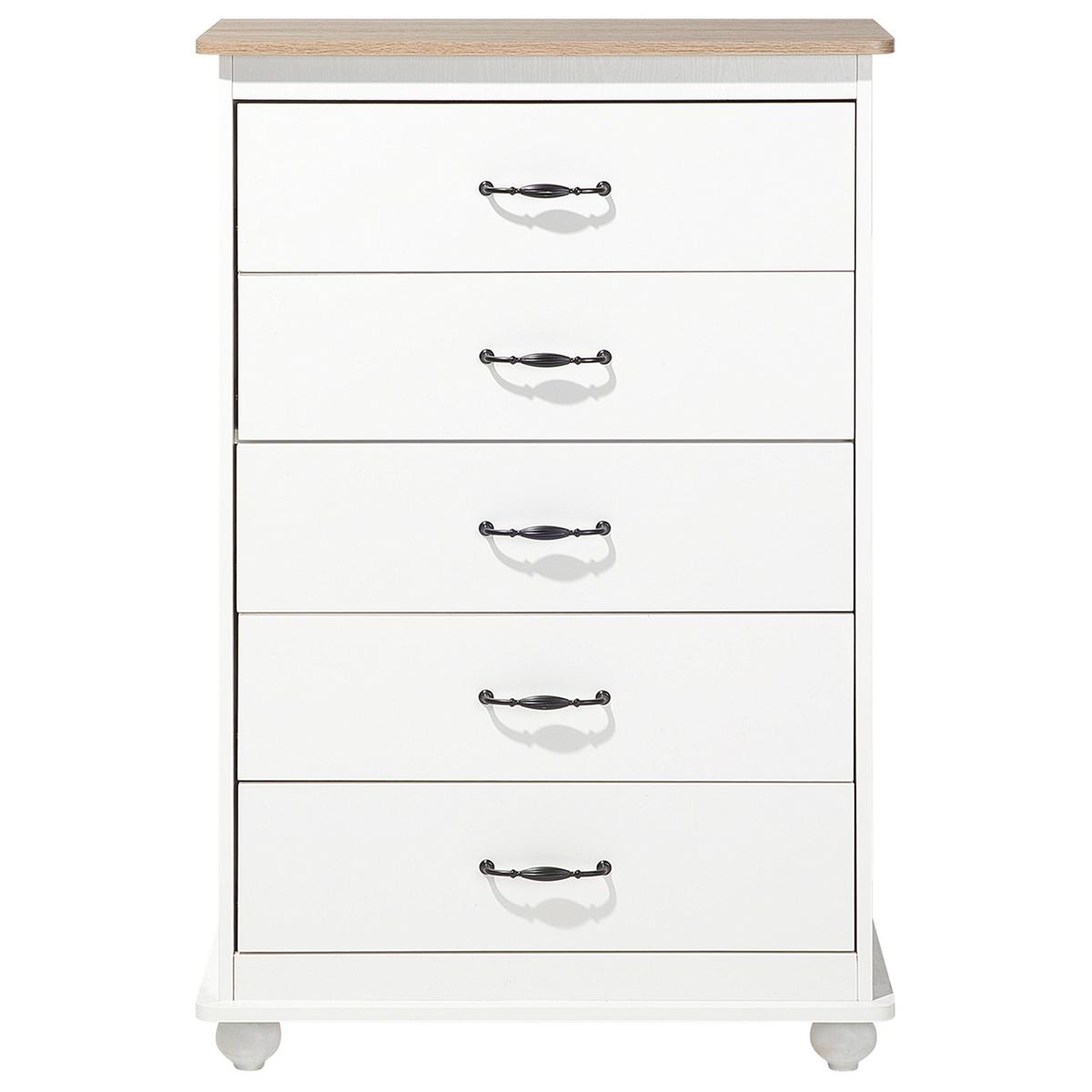 KOMMODE 5 Schubladen weiß Sharon - Schwarz/Weiß, Holzwerkstoff (76/117/39cm) - Beliani
