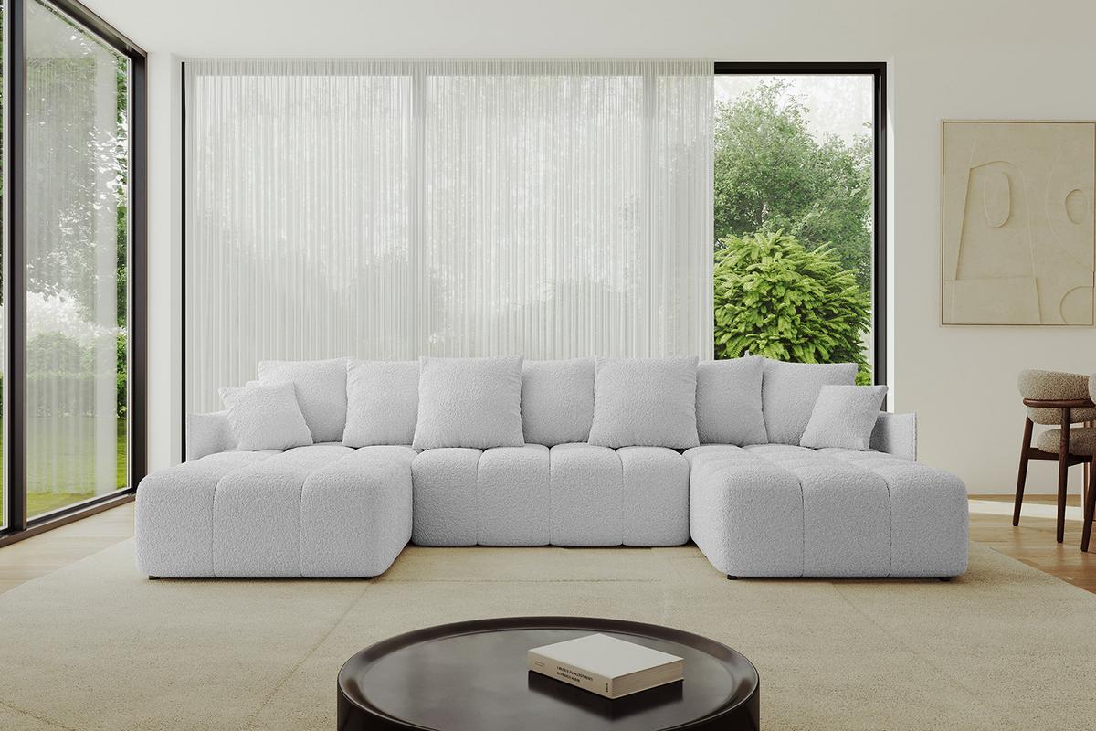 WOHNLANDSCHAFT LONLI-U 355x189x68 Hellgrau Bouclé - Hellgrau, Holzwerkstoff/Kunststoff (355/68/189cm) - ALTDECOR