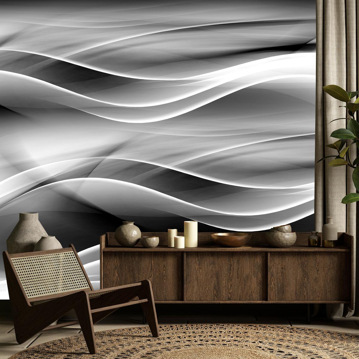 FOTOTAPETE für Badezimmer Abstrakte Monochrom Wellen Modern 400x280 - Schwarz/Weiß, Papier (400/280cm) - Muralo
