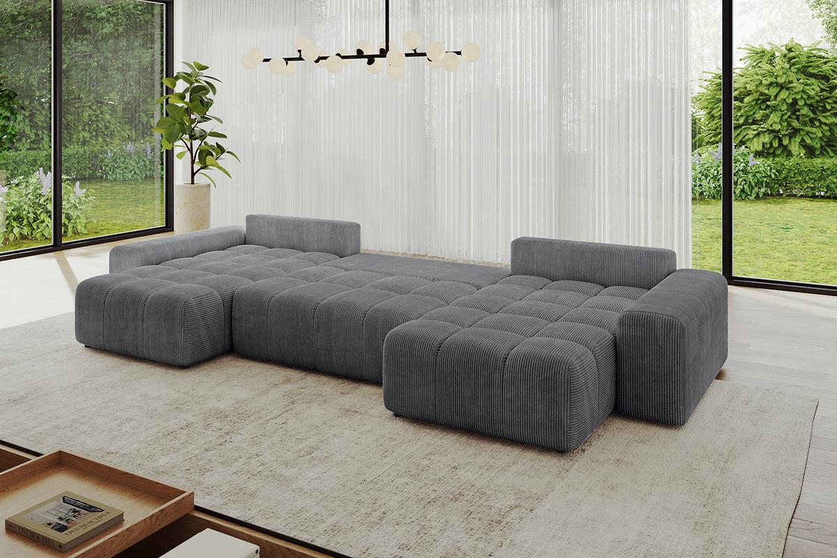 WOHNLANDSCHAFT ENIL-U 401x189x68 Dunkelgrau Cord - Dunkelgrau, Holzwerkstoff/Kunststoff (401/68/189cm) - ALTDECOR