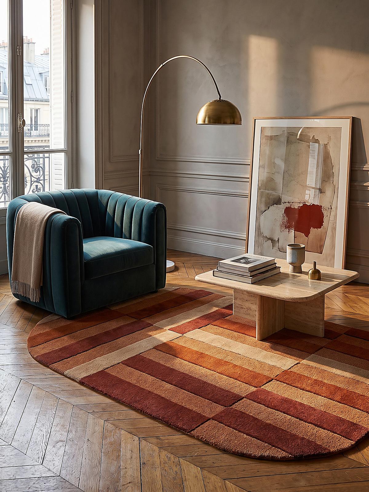 WOLLTEPPICH handgetuftet LUNAN, Blockstreifen, Terrakotta, 140 x 200 cm - Orange, Textil (140/200cm) - KADIMA DESIGN