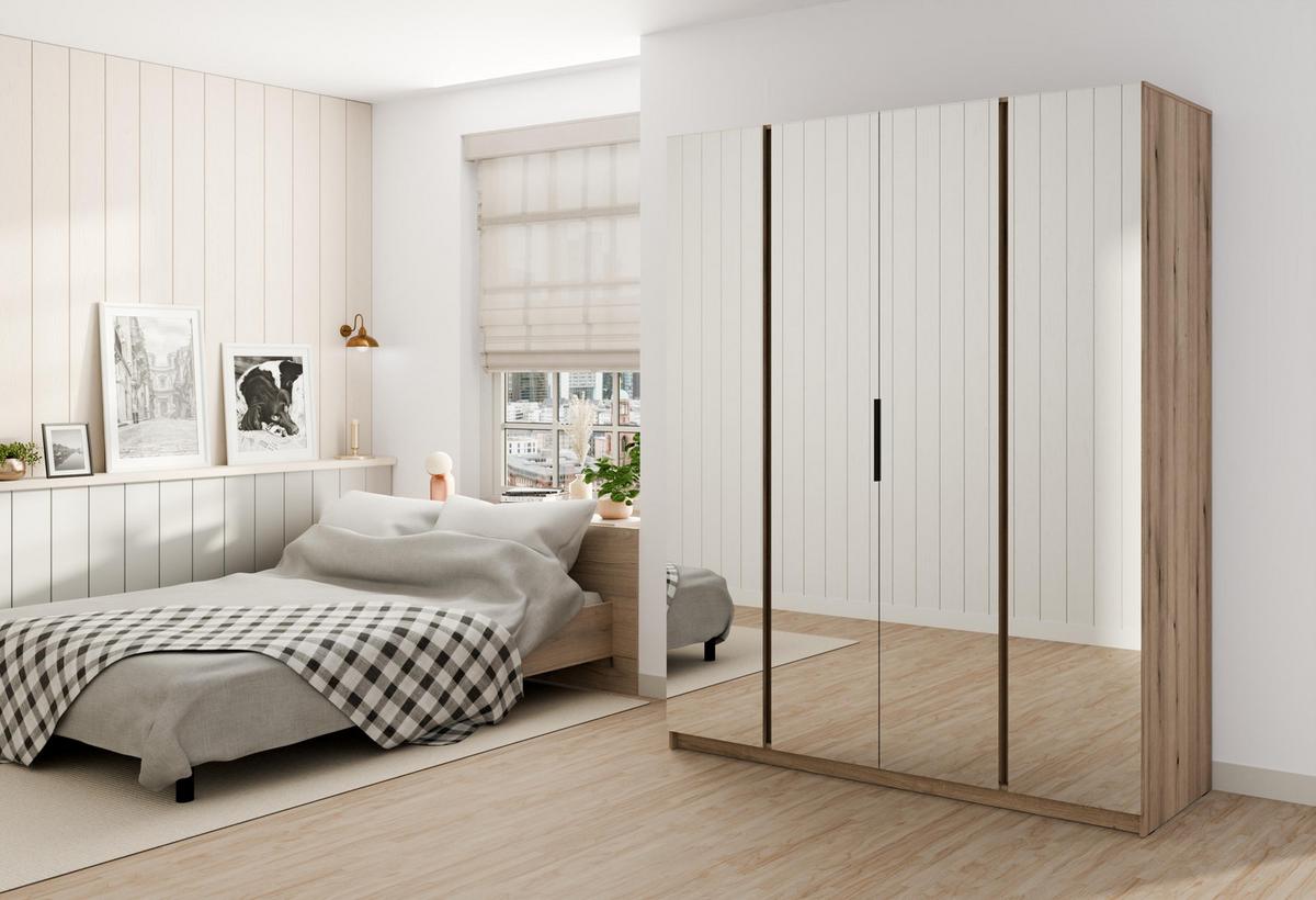 KLEIDERSCHRANK Nehir Eiche Evoke 200 cm - 4T Modern mit 4 Spiegeln - Eichefarben, Holzwerkstoff/Kunststoff (200/239/61.9cm) - AX Living