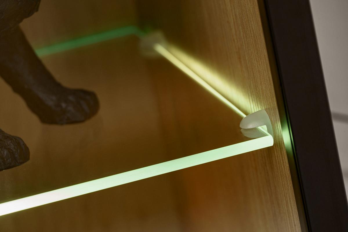 WOHNWAND Arktis-Grau, Cremona Eiche hängend 240 cm, Schrankwand mit LED und Push-to-Open - Eichefarben/Hellgrau, Glas/Holzwerkstoff (240/160/40cm) - Inn.Furn