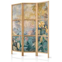PARAVENT Japanischer 3-tlg 135x172 cm Bunte Pflanzen - Multicolor, Holz/Textil (135/172/3cm) - Muralo