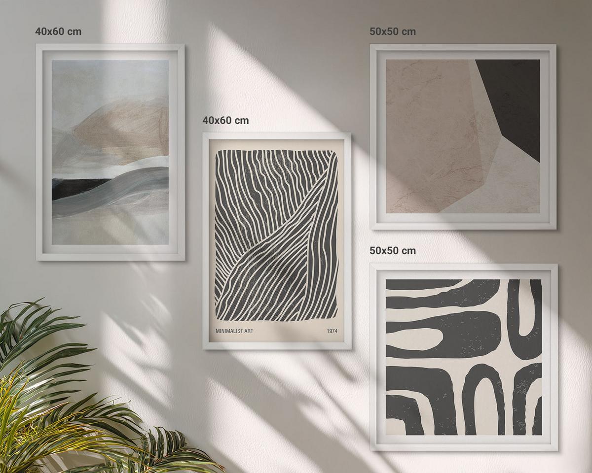 BILDER SET 4er Set - 50x50 cm & 40x60 cm Weißer Rahmen - Abstrakte Boho-Dekorationsmuster - Weiß, Kunststoff (50/50cm) - TULUP