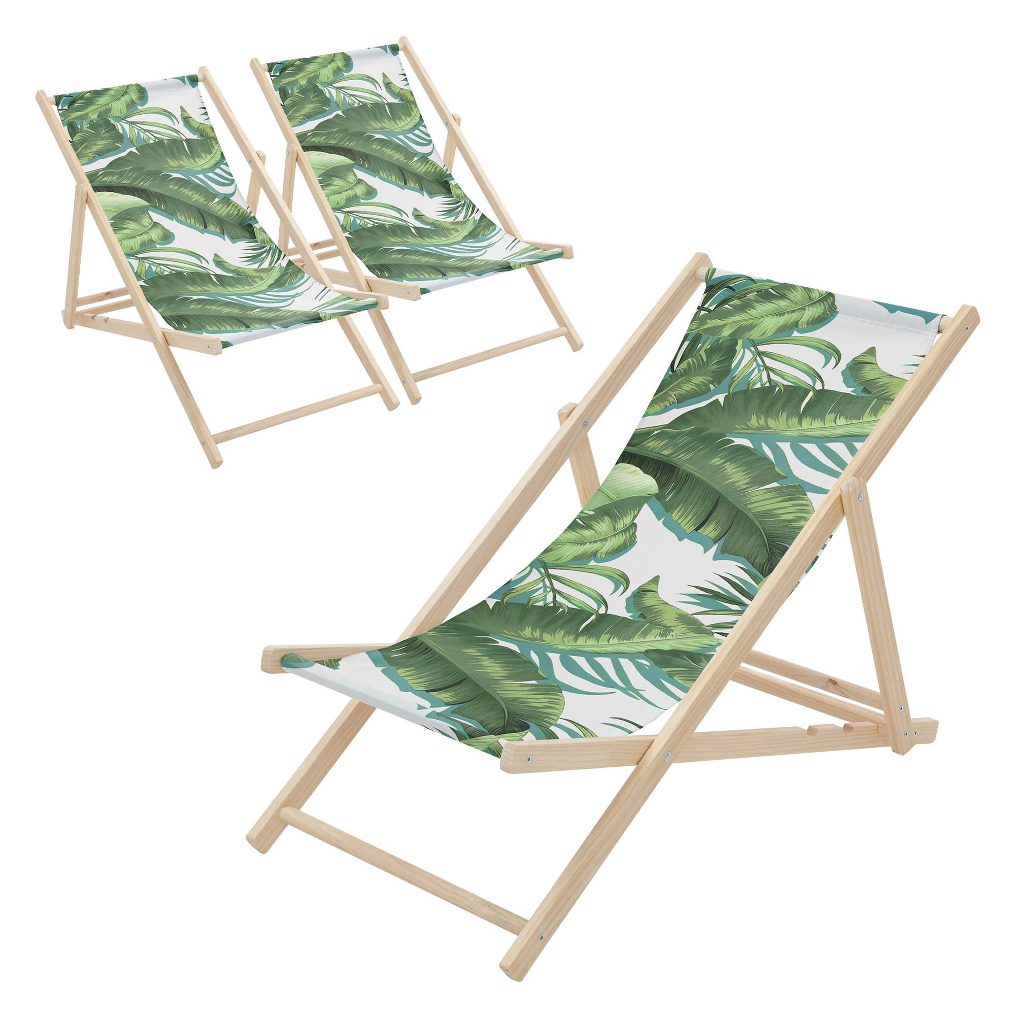 LIEGESTUHL 3er Set Tropical Grün-Weiß - Waldgrün, Holz (57.5/83/100cm) - ECD-Germany