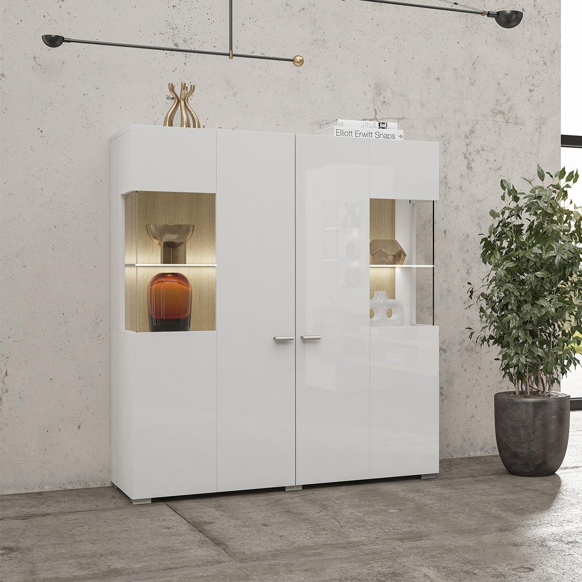 GESCHIRRSCHRANK Akram Weiß und Holz - Weiß, Holzwerkstoff (110/123/39cm) - Petits-meubles