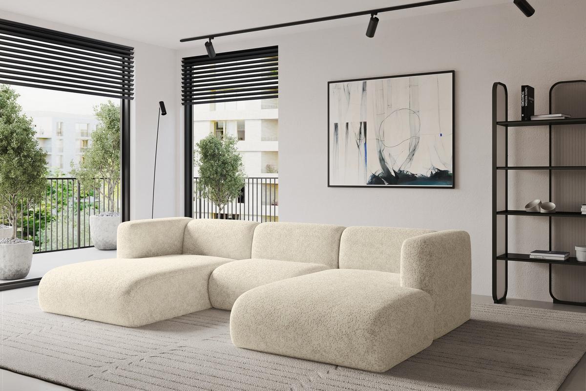 WOHNLANDSCHAFT MIRA-U1 317x179x70 Creme Velours - Creme/Schwarz, Holzwerkstoff/Kunststoff (317/70/179cm) - ALTDECOR