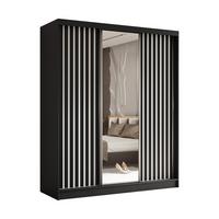 SCHWEBETÜRENSCHRANK LAMELLO 180/216/61 cm 3-türig mit Spiegel Schwarz - Schwarz, Holzwerkstoff (180/216/61cm) - MASSENO