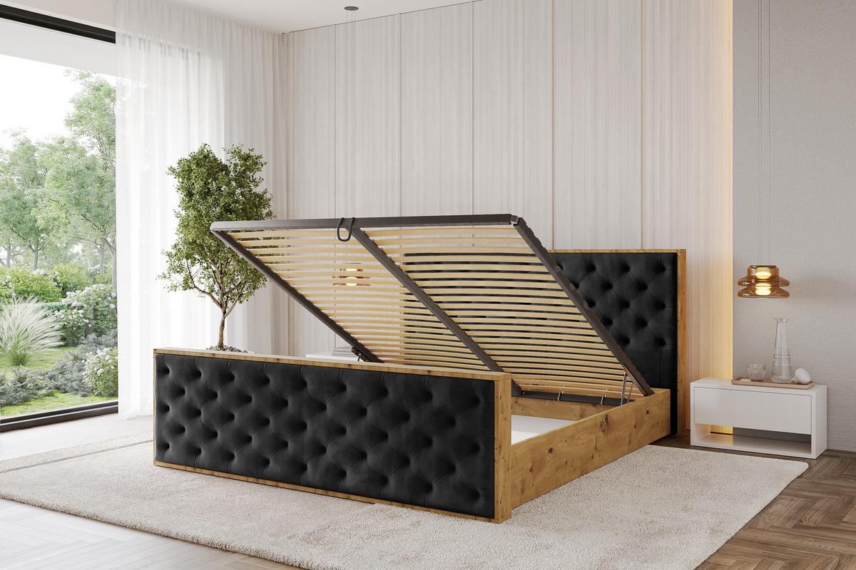 POLSTERBETT mit Bettkasten, Fußteil und Lattenrost, Boxbett mit Matratze H3/H4 - ENZO3-Z 180x200 Schwarz - Schwarz, Holzwerkstoff/Textil (180/200cm) - ALTDECOR