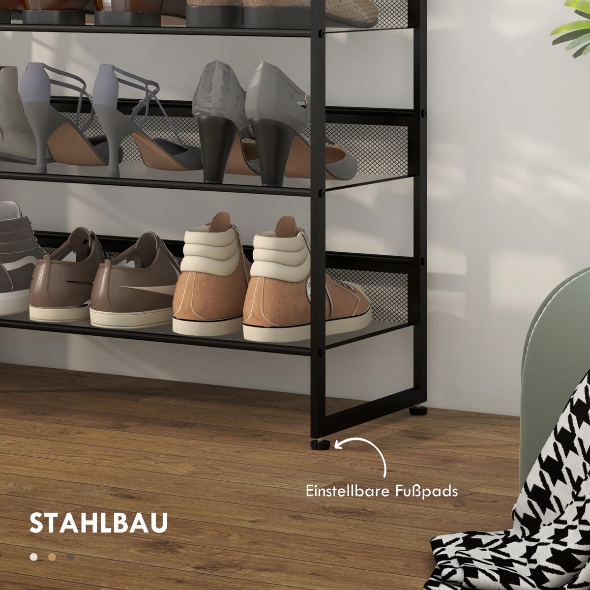 SCHUHREGAL, für max. 15 Paar Schuhe, Stahl, 72 x 30 x 102 cm, Schwarz - Schwarz, Metall (30/102/72cm) - HOMCOM