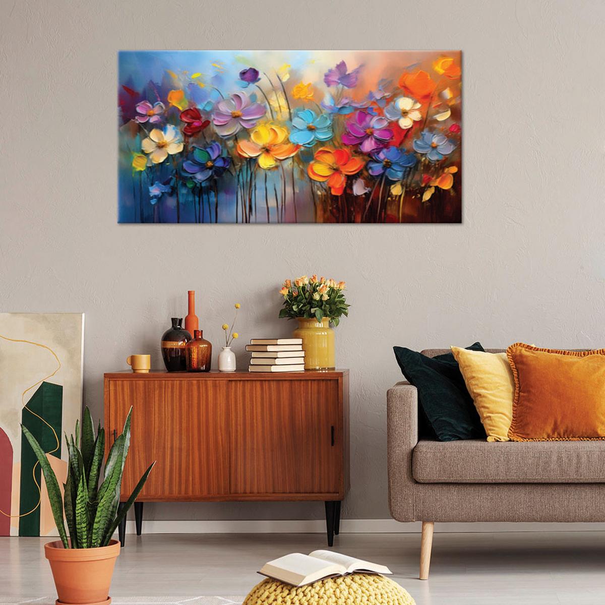 LEINWANDBILD Bunte gemalte Blumen 100x50cm - Multicolor, Textil (100/50cm) - Feeby