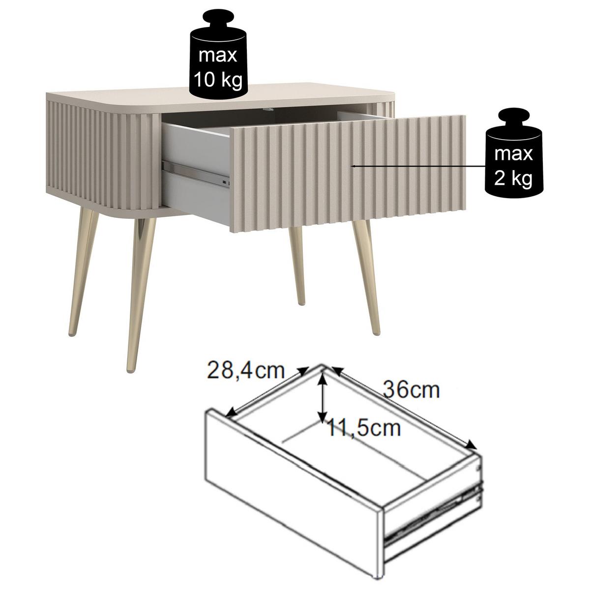 NACHTTISCH Ovarlo Greige 63 cm - Taupe/Goldfarben, Holzwerkstoff/Metall (63.2/49.2/38cm) - Selsey