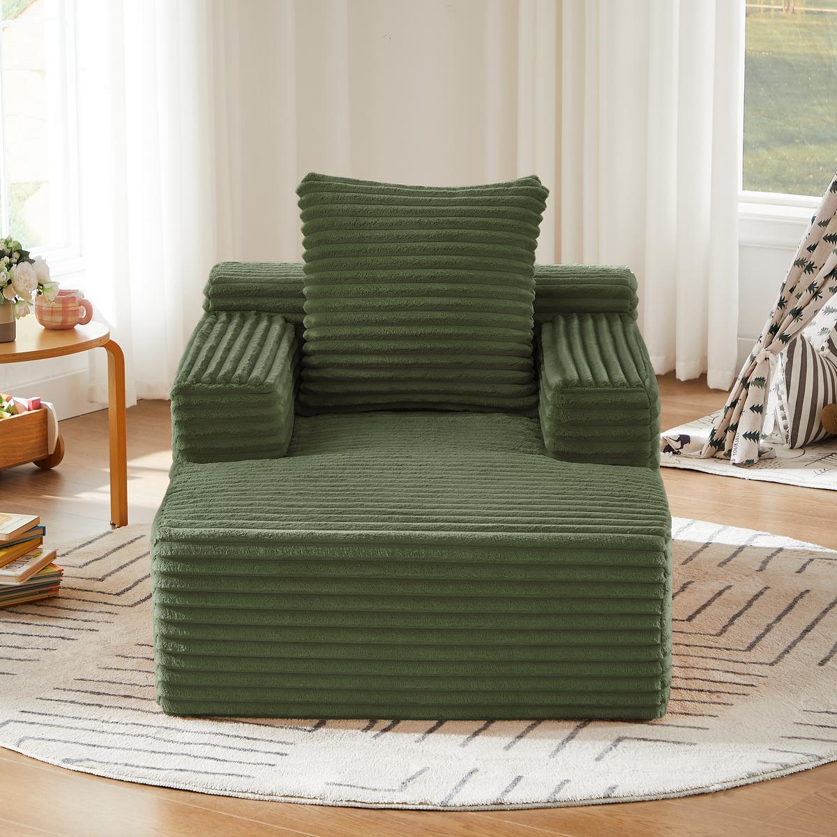 CHAISELONGUE Modernes Cord-Sofa Relaxsessel ohne Montage - Grün, Textil (81/50/117cm) - Urban Meuble