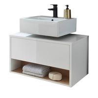 WASCHBECKENUNTERSCHRANK weiß Hochglanz, Eiche 80 cm, Bad Unterschrank mit Push-to-Open - Weiß Hochglanz, Holzwerkstoff (80/46/46cm) - Furn.Design