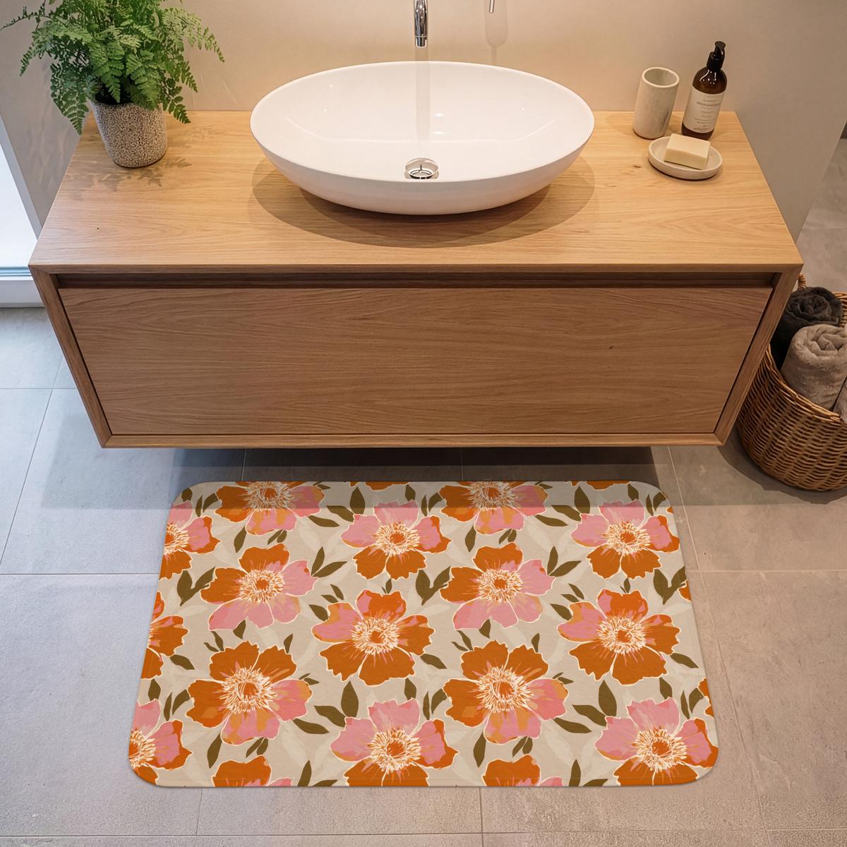 BADEMATTE Blumen - Motiv - Retro 90x60 cm - Multicolor, Textil (90/60cm) - OnlyWow