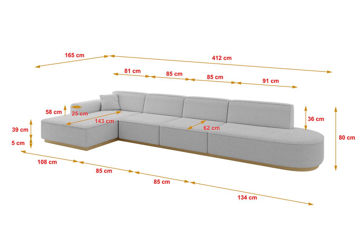 ECKSOFA Ottomane Links IREA-L3-v2 - 412x165x80 cm Hellgrau - Hellgrau, Holzwerkstoff/Textil (412/165cm) - ALTDECOR