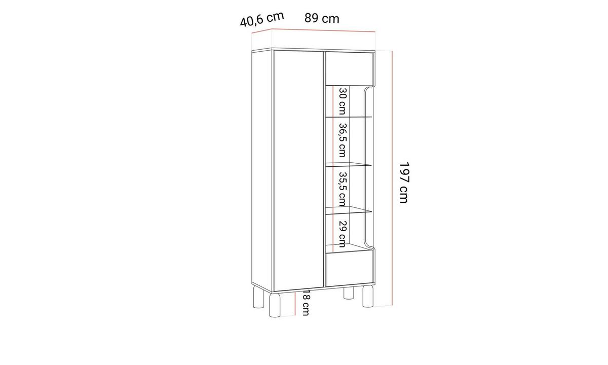 VITRINE LINDEN 89/40,6/197 cm mit Glastür ohne LED Eiche Bookmatch - Eichefarben, Eichenholz/Holzwerkstoff (89/197/40.6cm) - Lookway