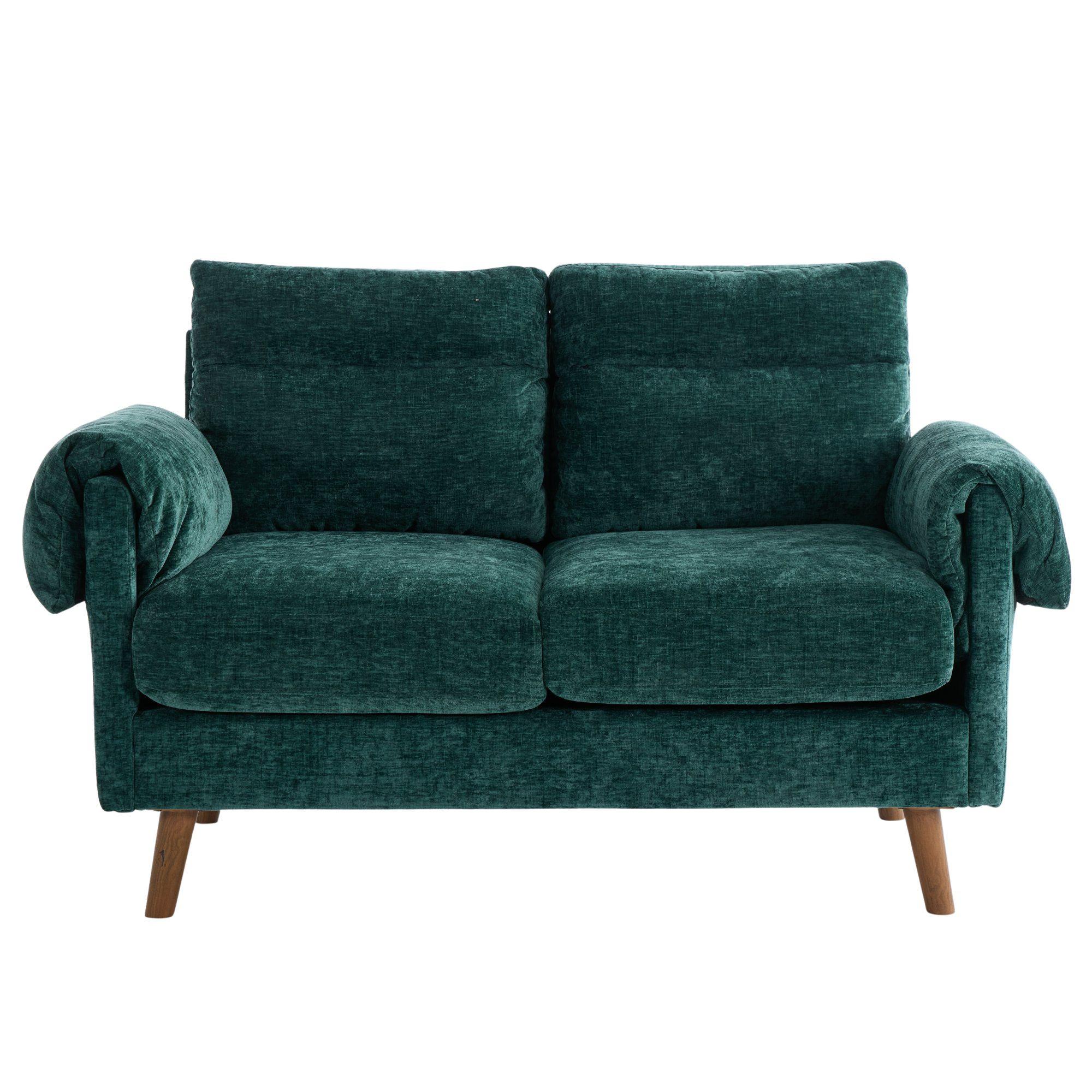 2-SITZER-SOFA aus smaragdgrünem chenille, kompakt und platzsparend - Grün, Textil (70/85/124cm) - Urban Meuble