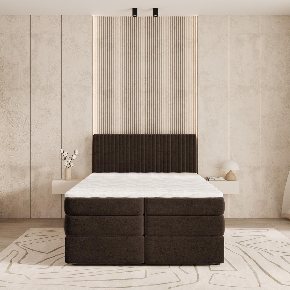 BOXSPRINGBETT FELBIO 160x200 cm mit Matratze und Topper - Braun - Braun, Holz (160/200cm) - MASSENO