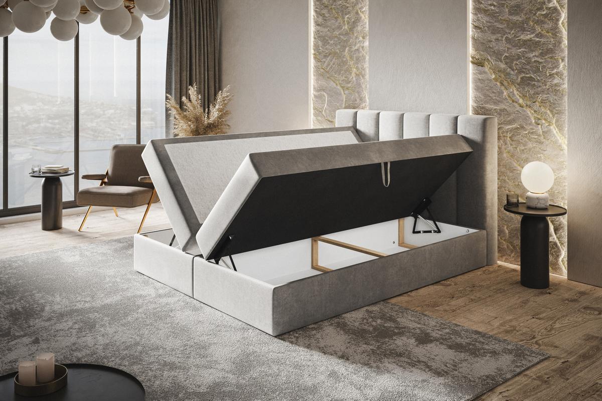 BOXBETT TOKIO mit 2 Bettkästen, 180x200, Farbe: Sand, Velourstoff, Doppelbett mit Bonell-Matratze - Sahara, Holz/Kunststoff (180/200cm) - Alpi-Möbel