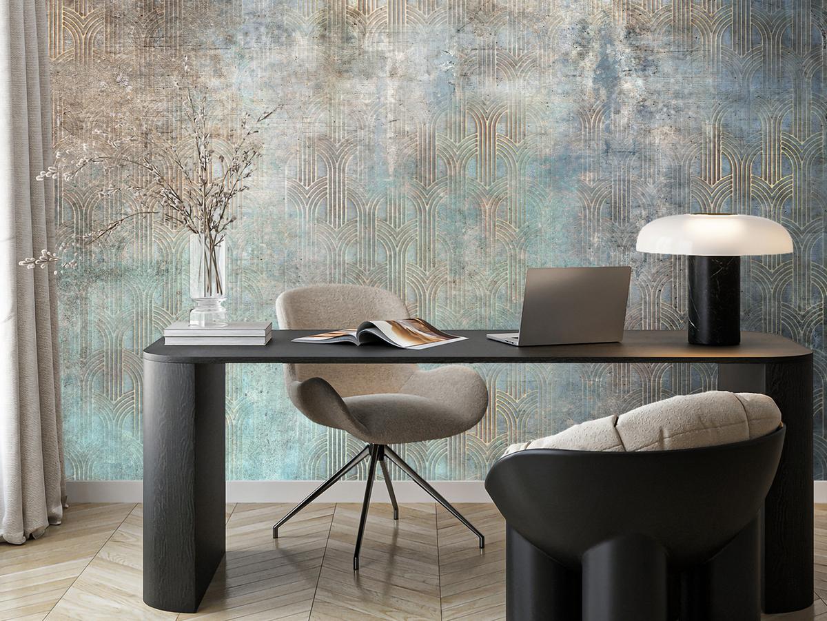 FOTOTAPETE für Wohnzimmer Abstrakter Bogen Mural Geometrie 500x350 - Türkis/Beige, Papier (500/350cm) - Muralo