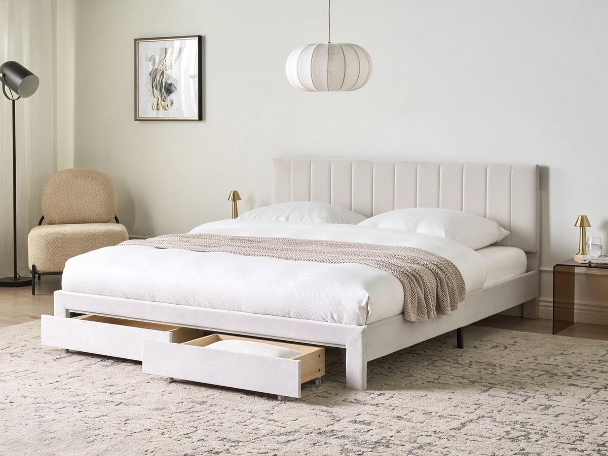 BETT 180/200 cm Cremeweiß Lonzac - Weiß, Textil (180/200cm) - Beliani