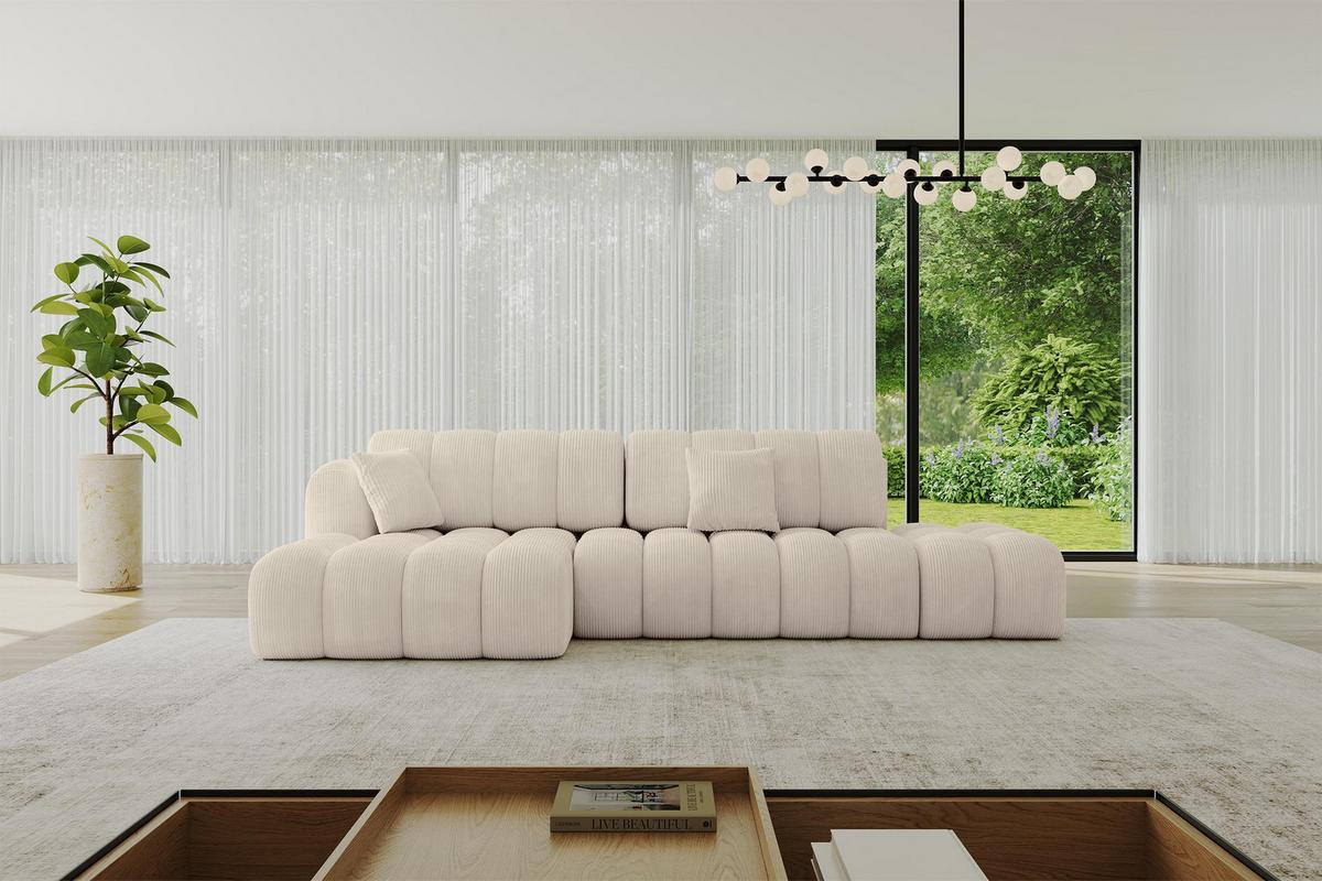 ECKSOFA mit Schlaffunktion Ottomane Links OLEA-L2 321x164x75 Beige Cord - Schwarz/Cappuccino, Holzwerkstoff/Kunststoff (321/164cm) - ALTDECOR