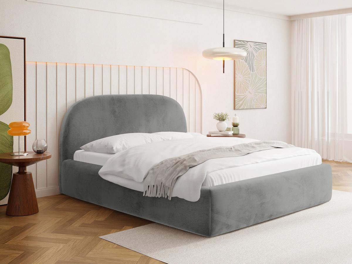 POLSTERBETT Puro mit Bettkasten, Grau Samt 140 x 200 cm – mit Metall-Lattenrost - Birkefarben/Schwarz, Kunststoff/Textil (140/200cm) - WFL GROUP