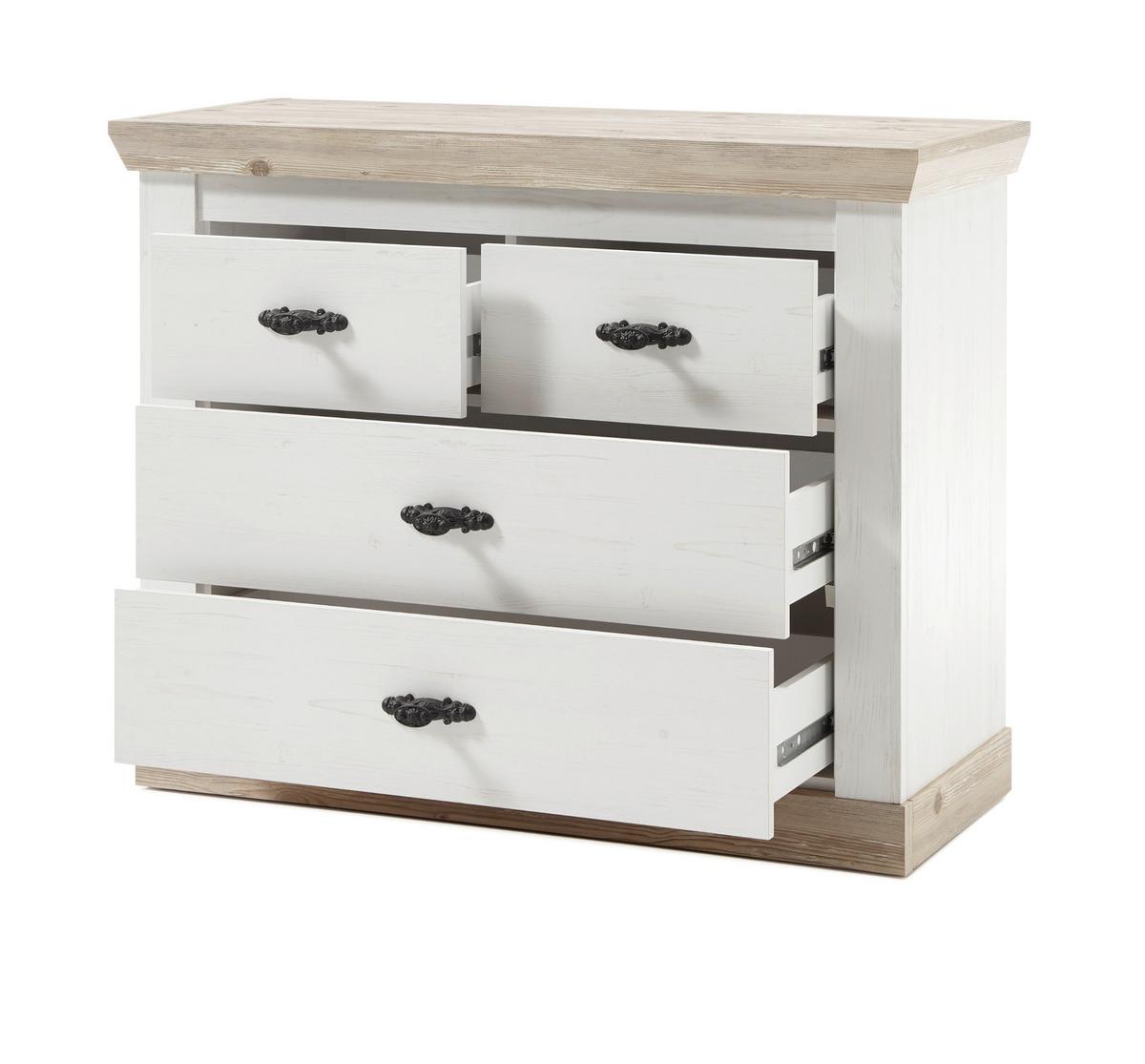 KOMMODE Pinie weiß, Oslo Pinie Landhaus, Schubladenkommode, 107 x 84 cm - Weiß/Pinienfarben, Holzwerkstoff/Metall (107/87/45cm) - Furn.Design