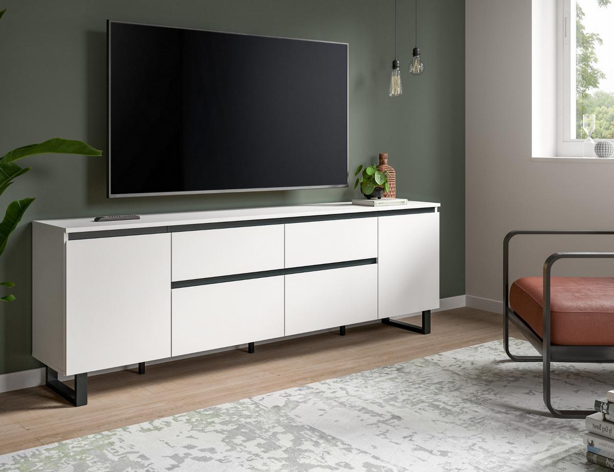 TV-LOWBOARD weiß, schwarz, TV Unterschrank 188 x 65 cm, Soft-Close und Komforthöhe - Schwarz/Weiß, Holzwerkstoff/Metall (188/65/36cm) - Inn.Furn
