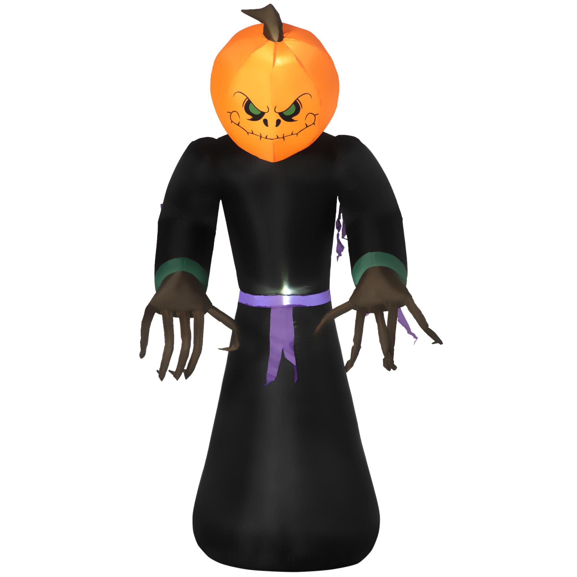 HALLOWEEN Dekoration Aufblasbar Selbstaufblasend Schreck Gespenst Kürbis mit LED - Orange, Kunststoff (66/210/110cm) - HOMCOM
