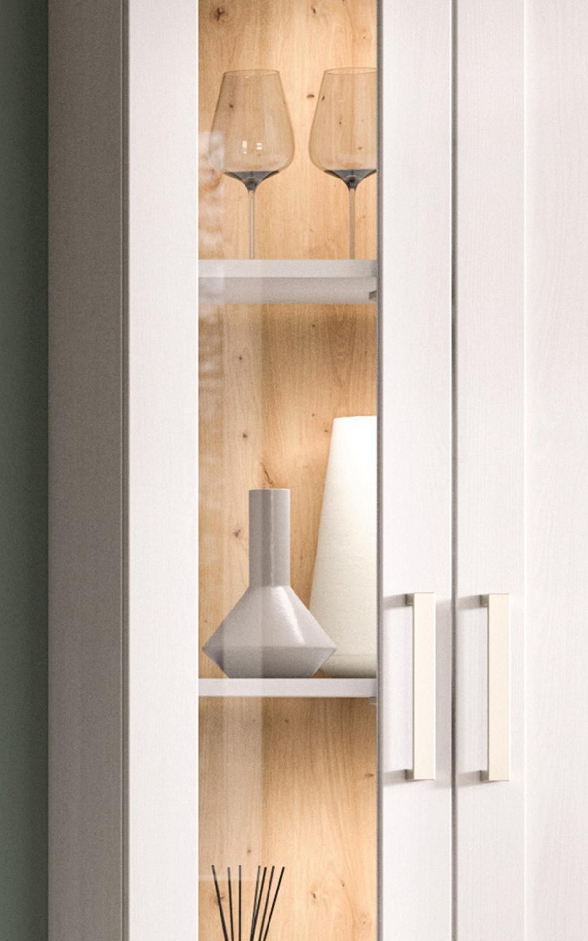 VITRINE weiß Lärche, Eiche Artisan 64 cm, Vitrinenschrank im Landhaus-Stil - Silberfarben/Schwarz, Holzwerkstoff/Kunststoff (64/161/37cm) - Inn.Furn