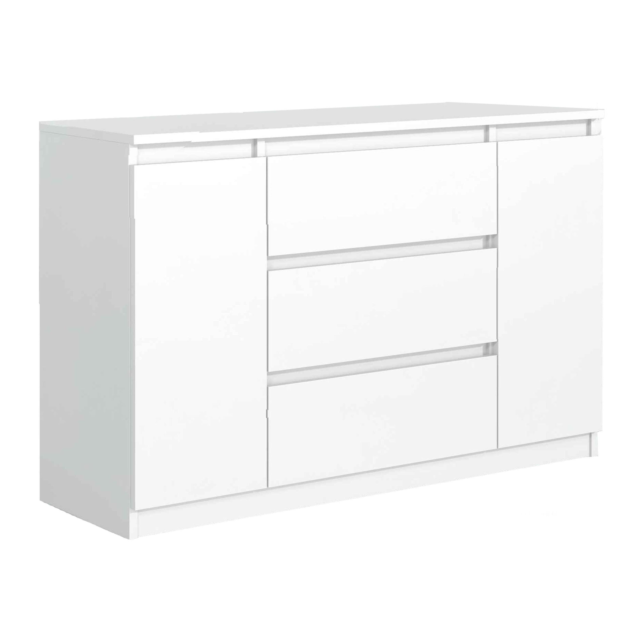 KOMMODE NUDO 120/78,5/39cm mit 3 Schubladen 2 Türen Weiß - Weiß, Holzwerkstoff (120/78.5/39cm) - MASSENO