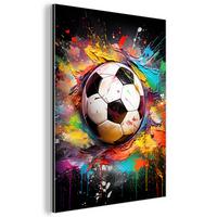 METALLBILD Fußball - Farbe - Farben - Schwarz - Weiß 60x80 cm - Weiß, Metall (60/80cm) - MuchoWow