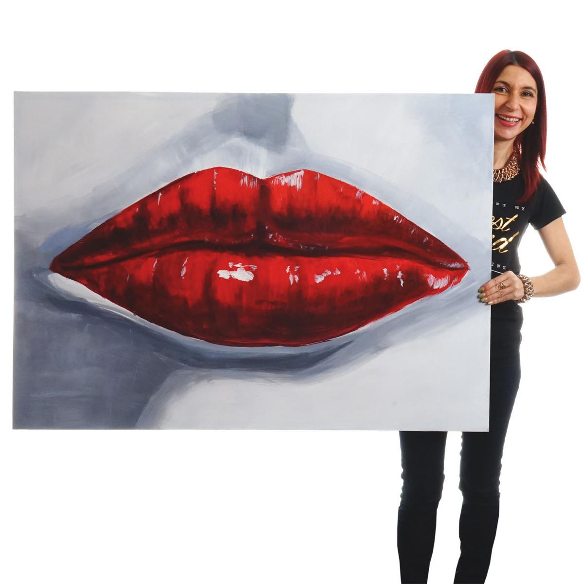 ÖLGEMÄLDE LIPPEN HANDGEMALT Mehrfarbig - Multicolor, Textil (120/85cm) - MCW