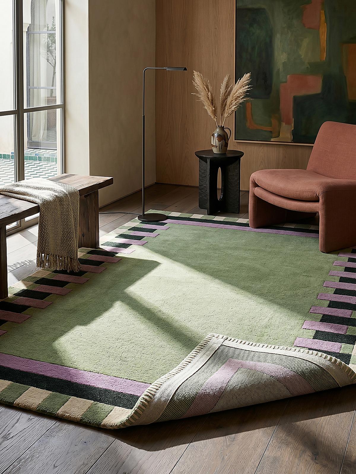 WOLLTEPPICH WENSUM, geometrisch, Grün-Lila, 120 x 170 cm - Grün, Textil (170/120cm) - KADIMA DESIGN
