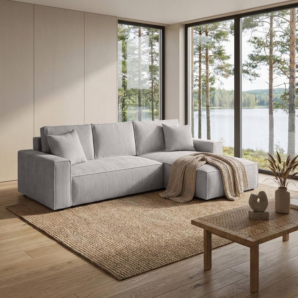 ECKSOFA Parys mit Schlaffunktion und universeller Ottomane, hellgrau - Hellgrau/Schwarz, Kunststoff/Textil (290/185cm) - Beautysofa