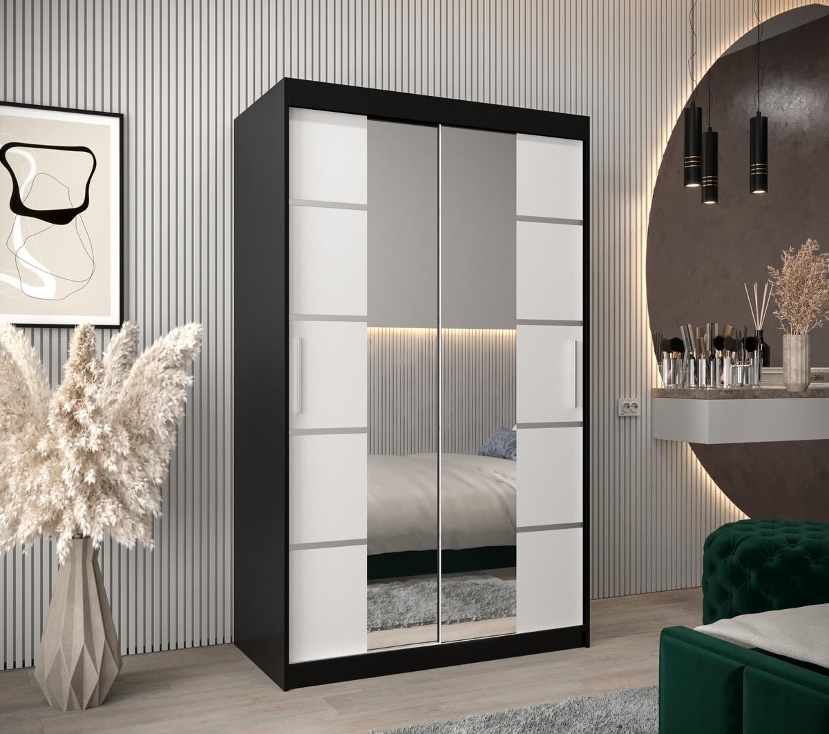 SCHWEBETÜRENSCHRANK 200/120/62 2-türig - Silberfarben/Schwarz, Holz/Kunststoff (120/200/62cm) - MÖBEL KRYSPOL