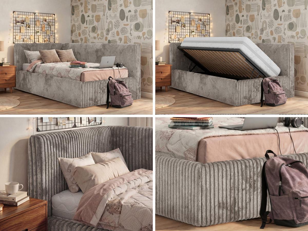 POLSTERBETT TILVO 90/200 - Hellbraun Cord - Ohne Matratze - Links - Hellbraun, Textil (90/200cm) - MKS